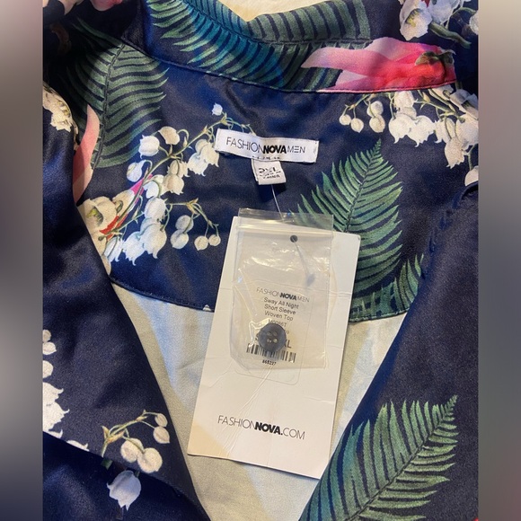 NWT! Fashion Nova Sway All night short sleeve woven button down pink/blue XXL - Picture 4 of 10